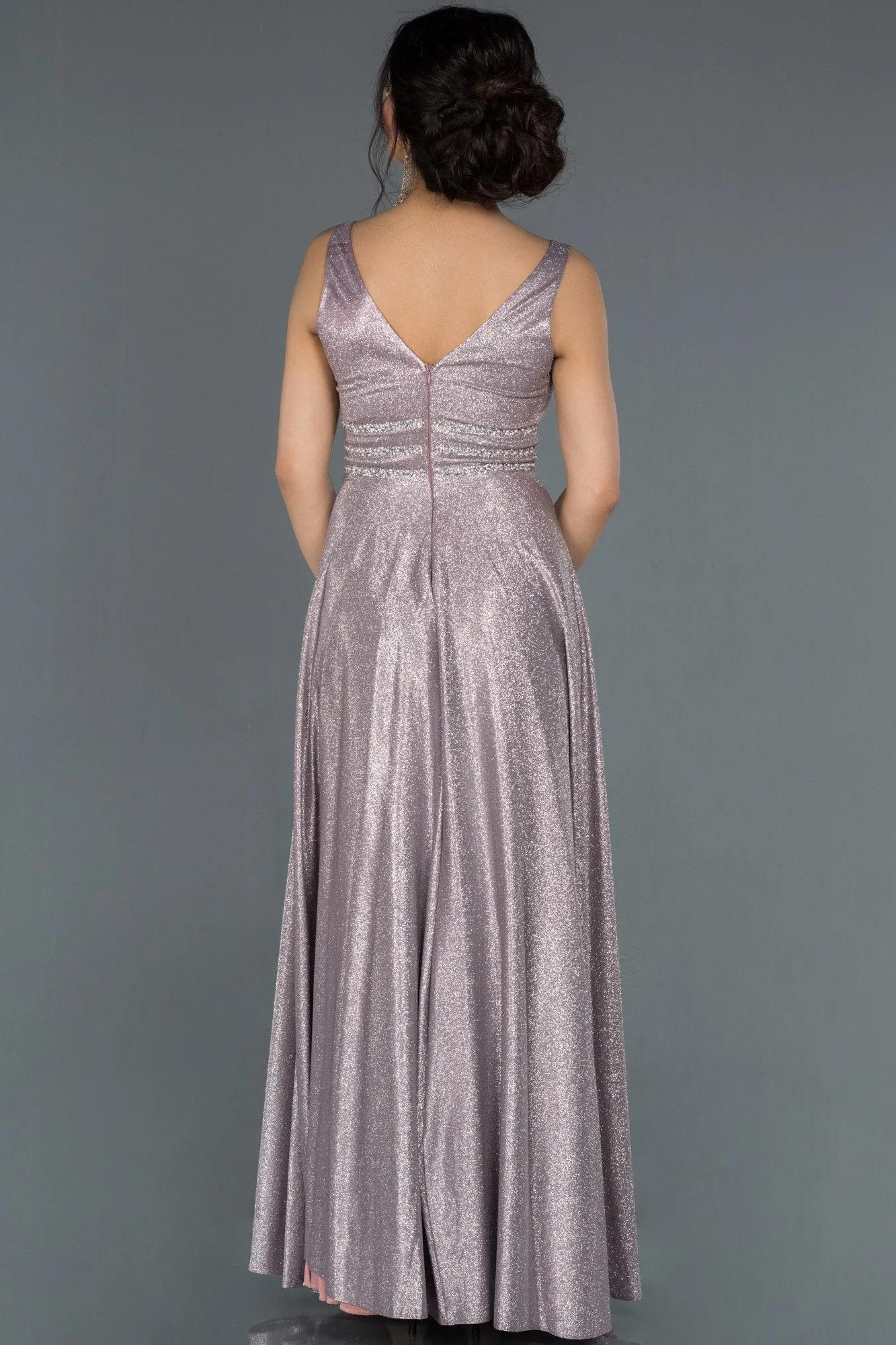 17038 Dust Pink Shimmer Waist Detail Dress