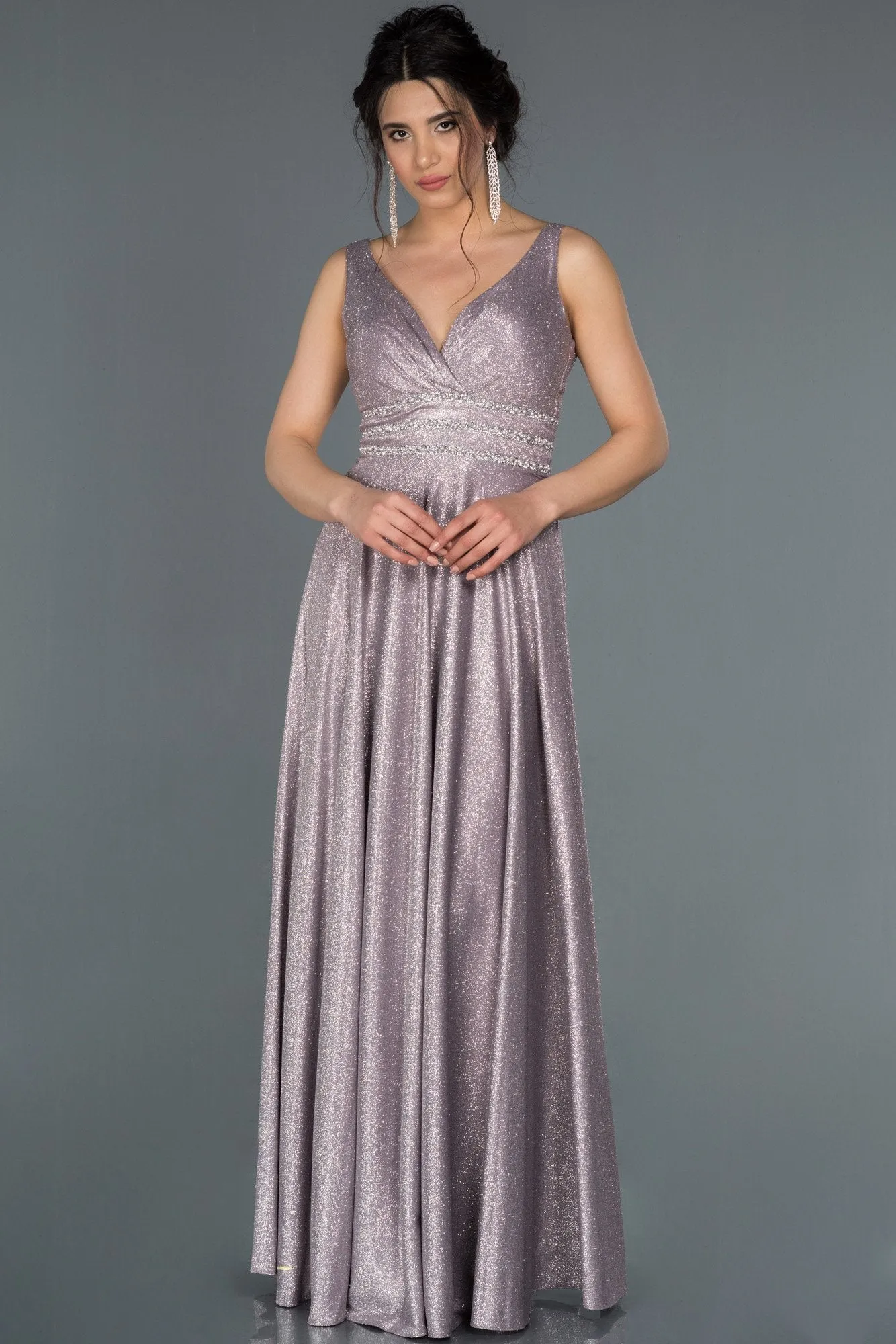 17038 Dust Pink Shimmer Waist Detail Dress