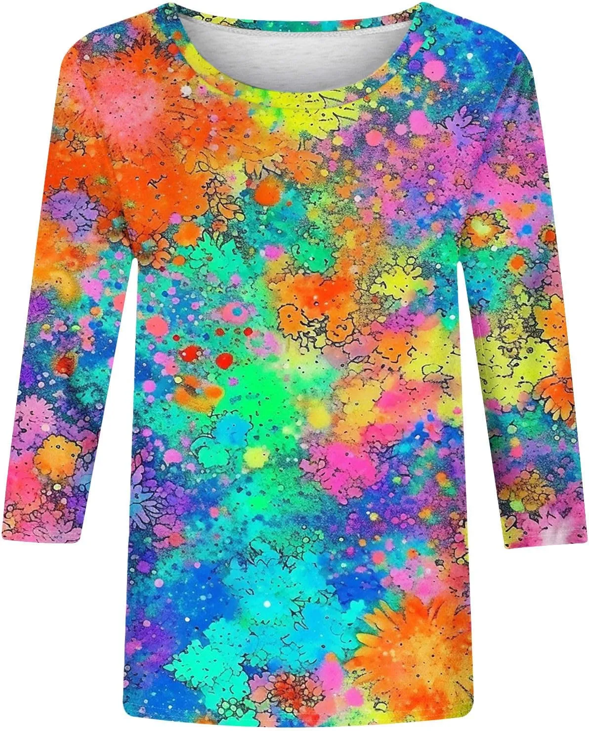 2024 Fashion Spring Tops 3/4 Sleeve Length Trendy Shirts Dressy Casual Work Blouse Ladies Tie Dye Summer Outfits