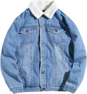 Autumn and Winter Fleece Lined Jacket, Men's Denim Outerwear, Thickened Warm Coat