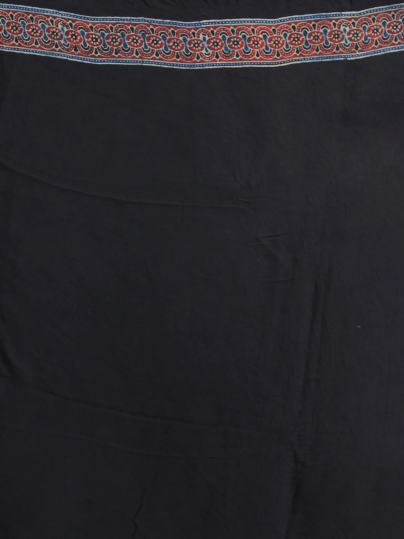 Black Indigo Red Ajrakh Hand Block Printed Modal Silk Saree - S031704124