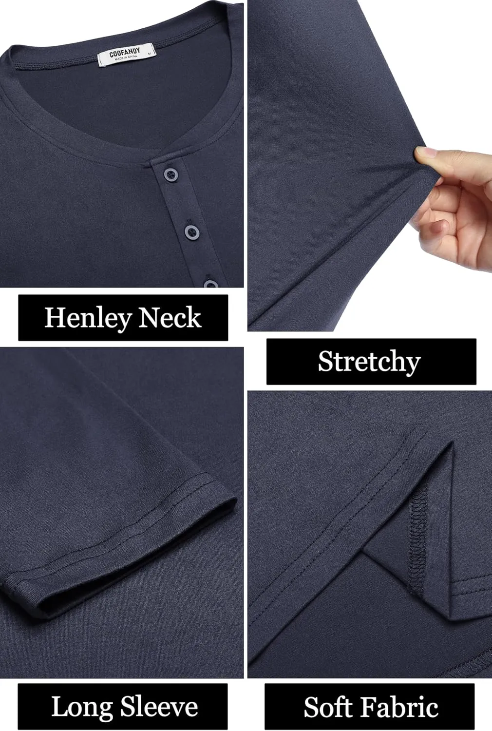 COOFANDY Men's Henley Shirts Long Sleeve Fashion Casual Tee Basic Lightweight T-Shirt