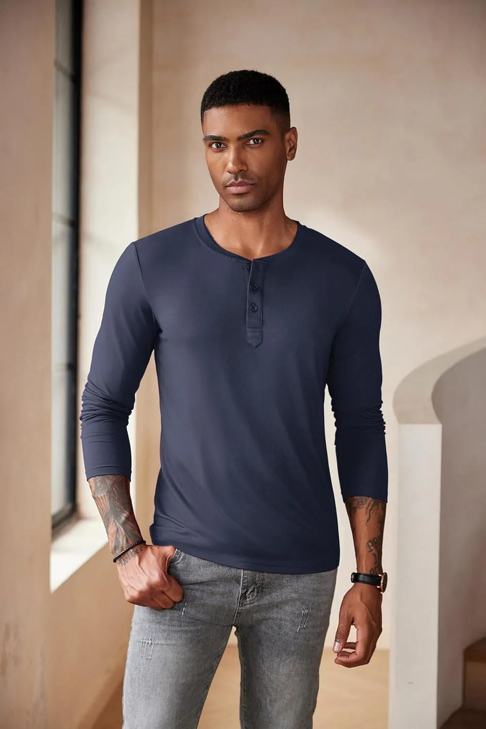 COOFANDY Men's Henley Shirts Long Sleeve Fashion Casual Tee Basic Lightweight T-Shirt