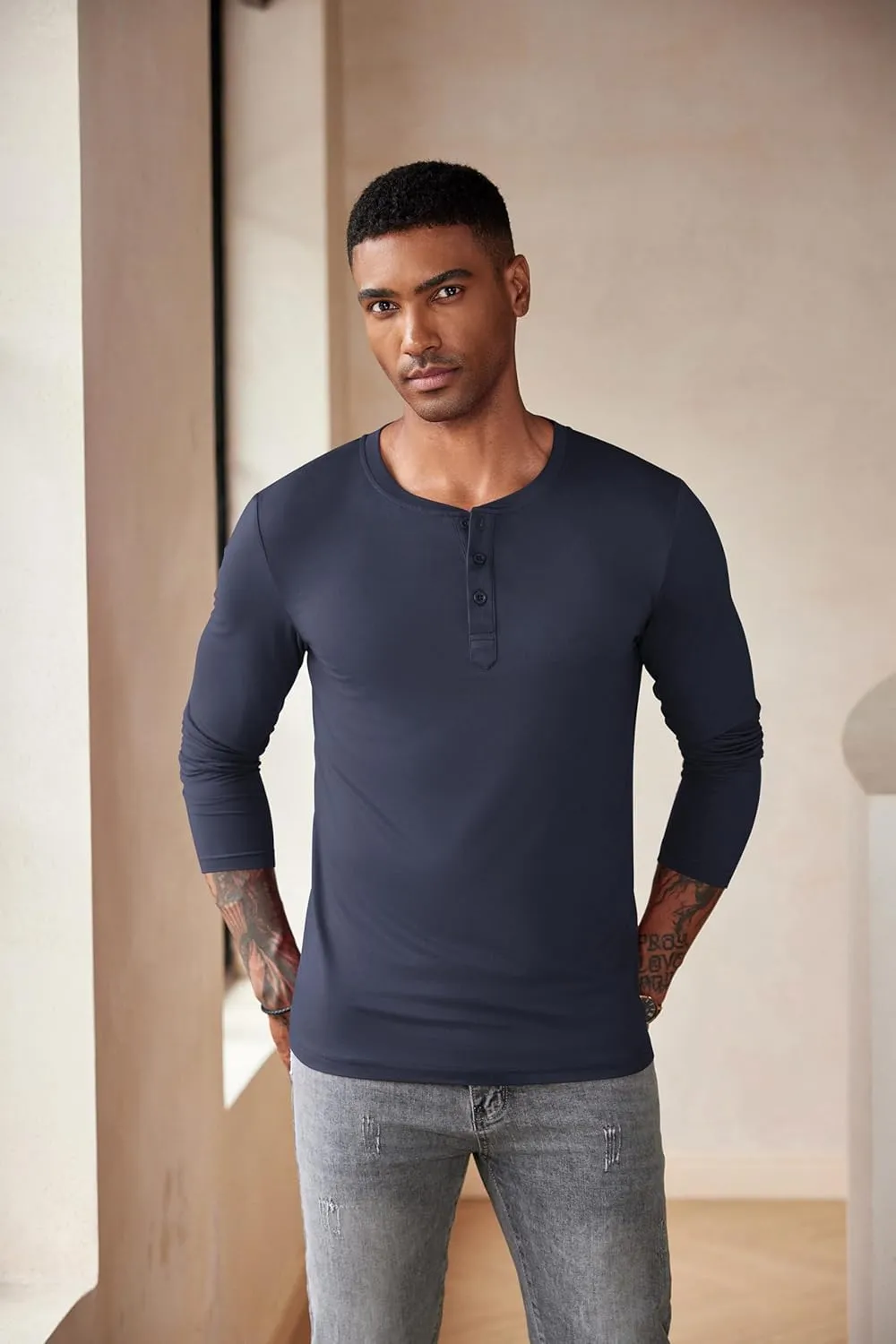 COOFANDY Men's Henley Shirts Long Sleeve Fashion Casual Tee Basic Lightweight T-Shirt