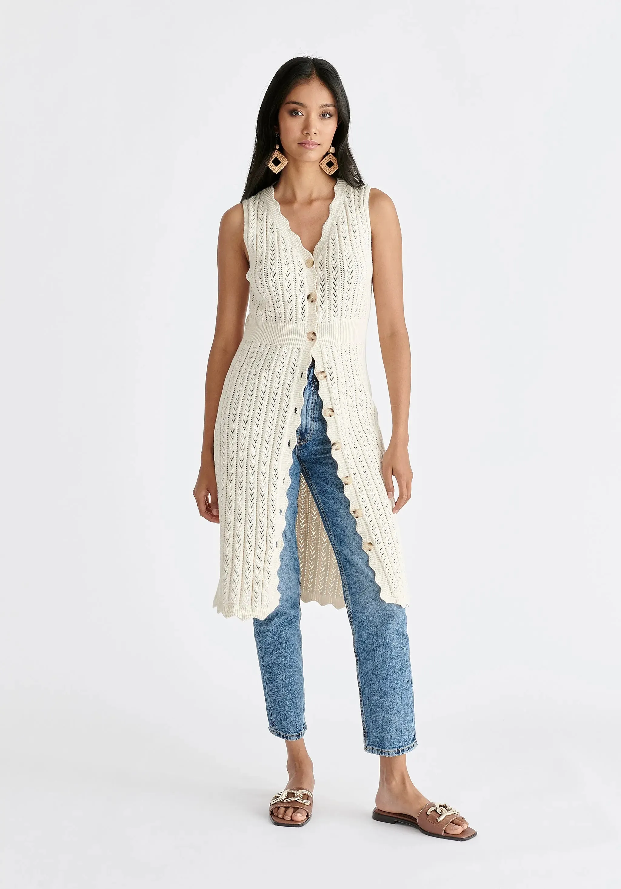 Cream Pointelle Knitted Dress