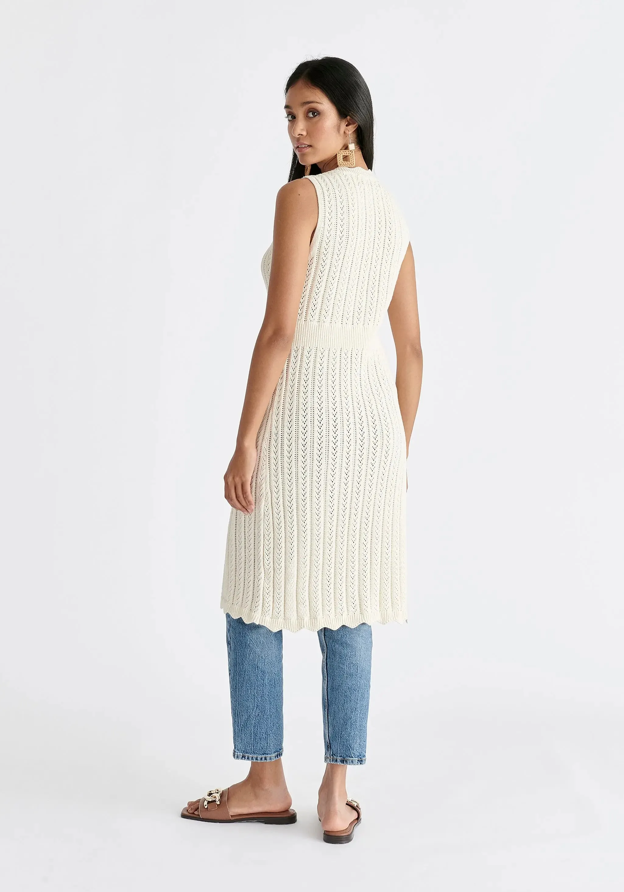 Cream Pointelle Knitted Dress