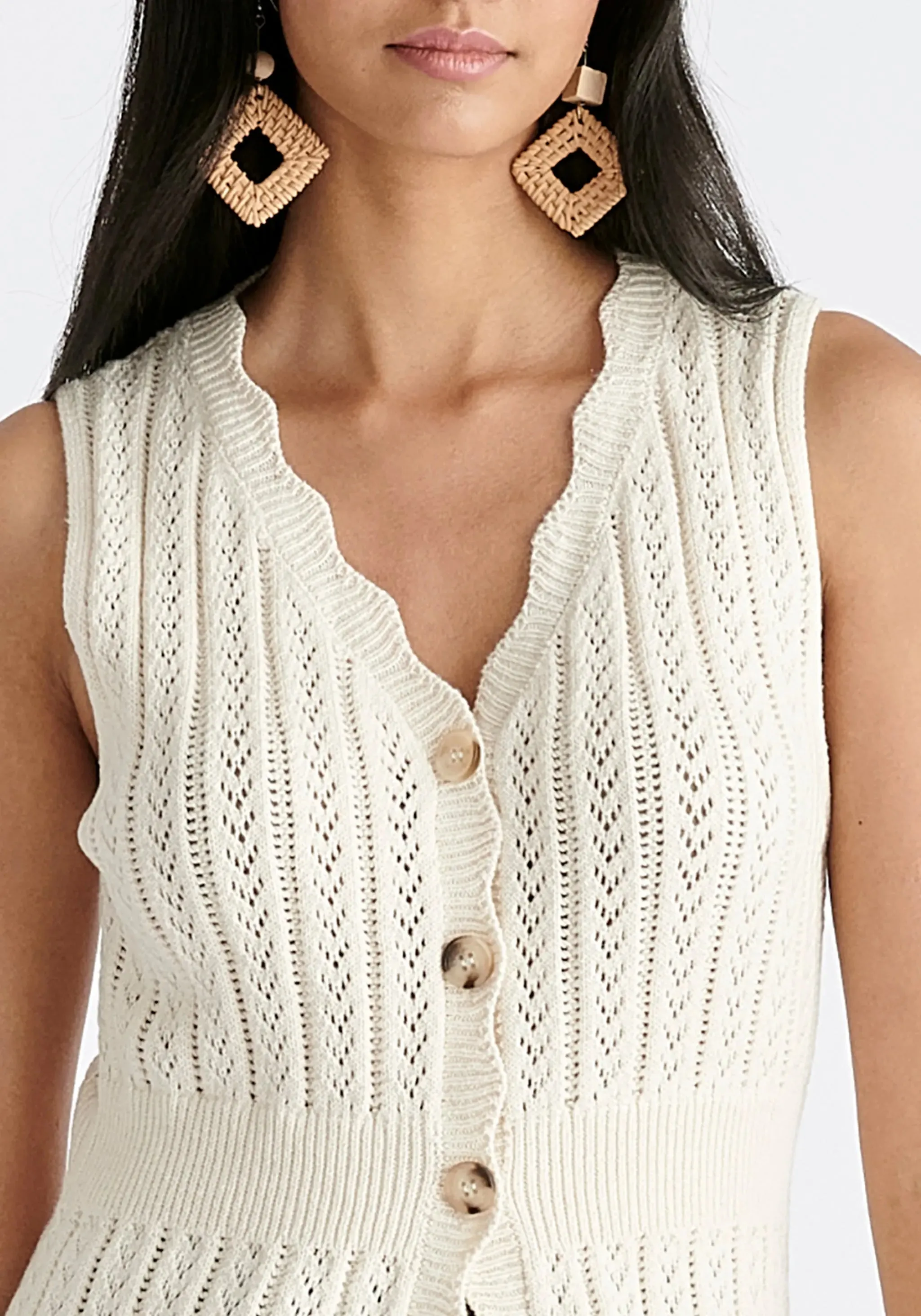 Cream Pointelle Knitted Dress