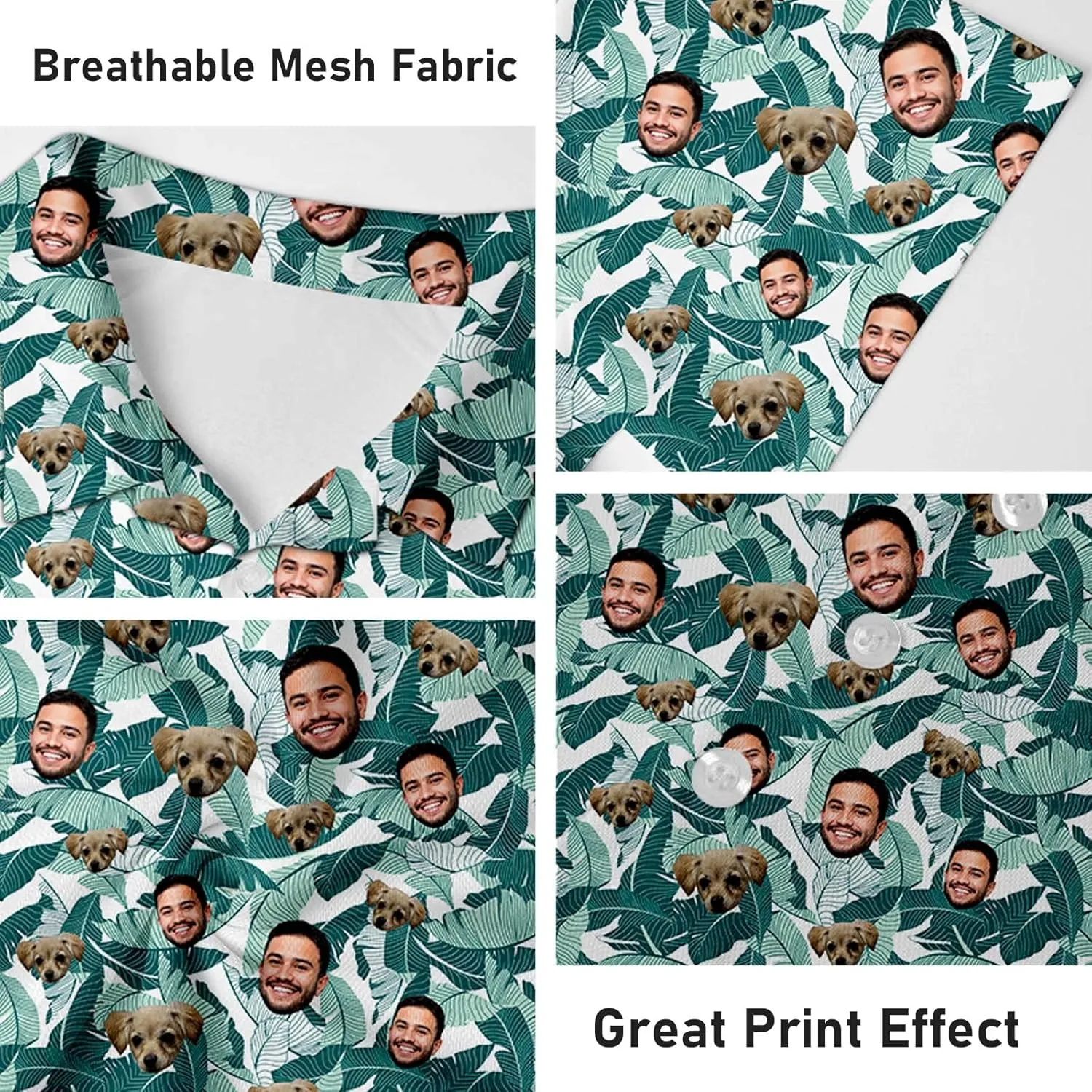 Custom Polo Shirts with Face Photo Golf Shirt Design Your Own Personalized Hawaiian Short Sleeve Performance
