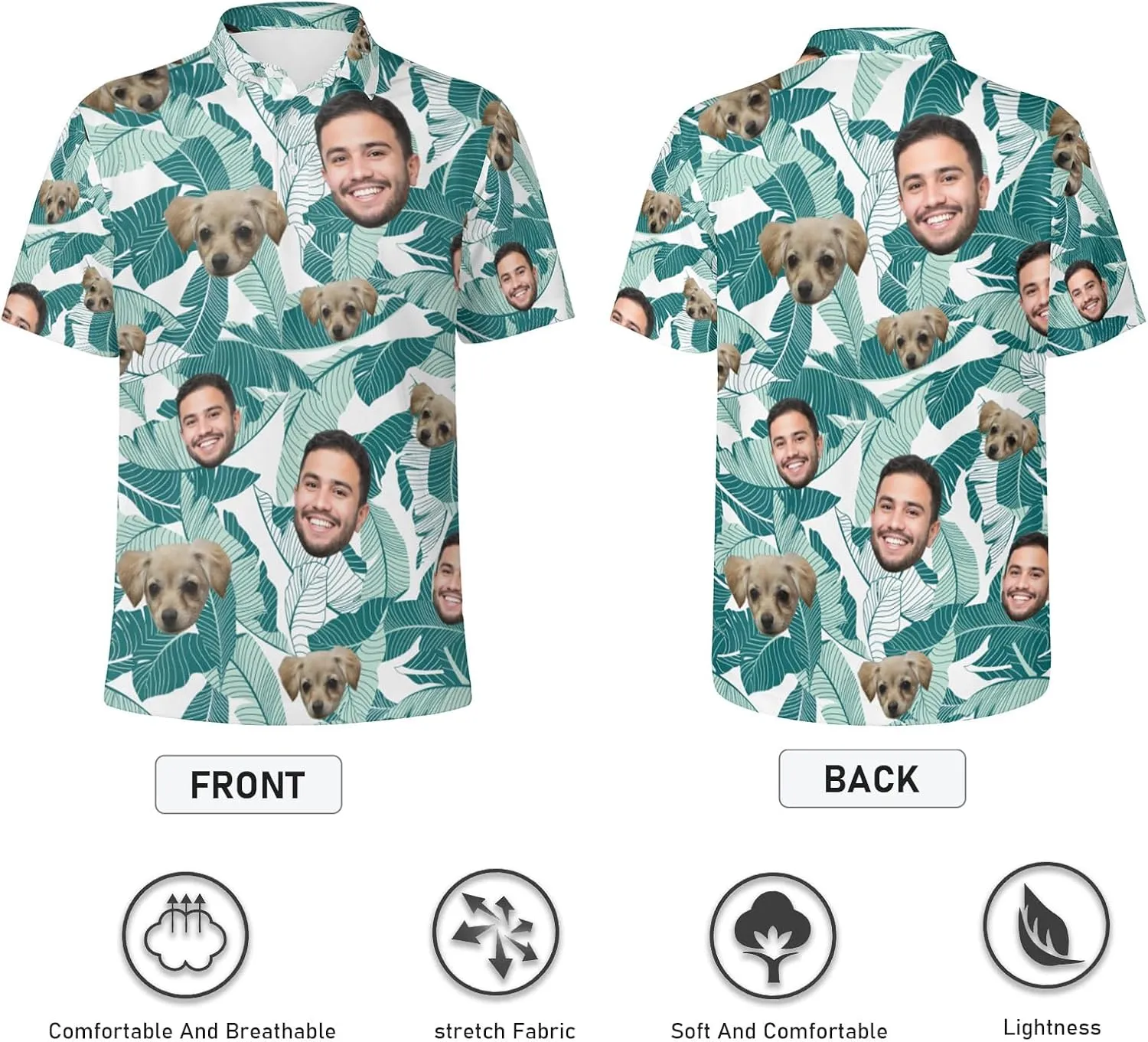 Custom Polo Shirts with Face Photo Golf Shirt Design Your Own Personalized Hawaiian Short Sleeve Performance