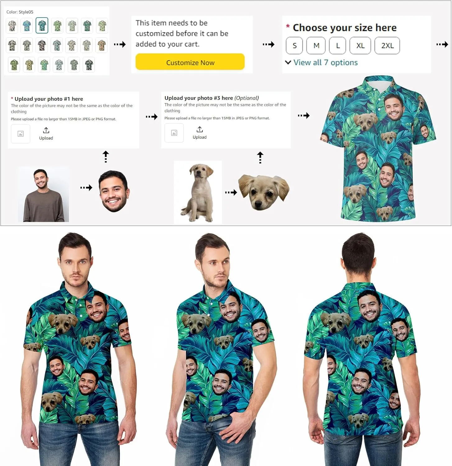 Custom Polo Shirts with Face Photo Golf Shirt Design Your Own Personalized Hawaiian Short Sleeve Performance