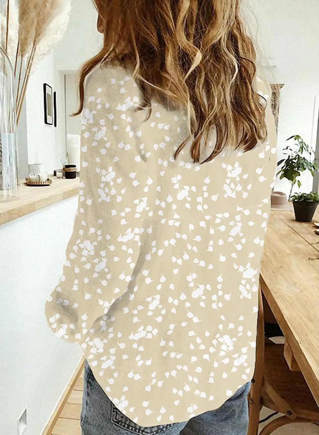Dokotoo Women's Casual V Neck Alicia Floral Print Roll Up Long Sleeve Chiffon Button Down Blouses Bohemian Top Shirts