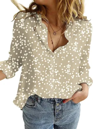 Dokotoo Women's Casual V Neck Alicia Floral Print Roll Up Long Sleeve Chiffon Button Down Blouses Bohemian Top Shirts