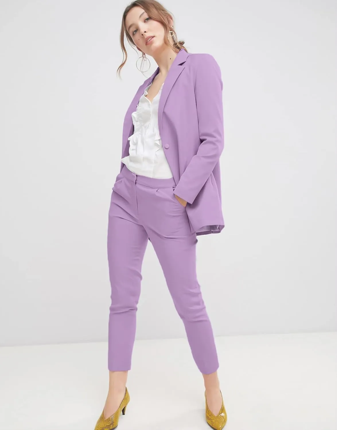 EXTRO&VERT Boyfriend Blazer Jackets for Women Single Button Side Pockets Suit Jacket for Casual Business