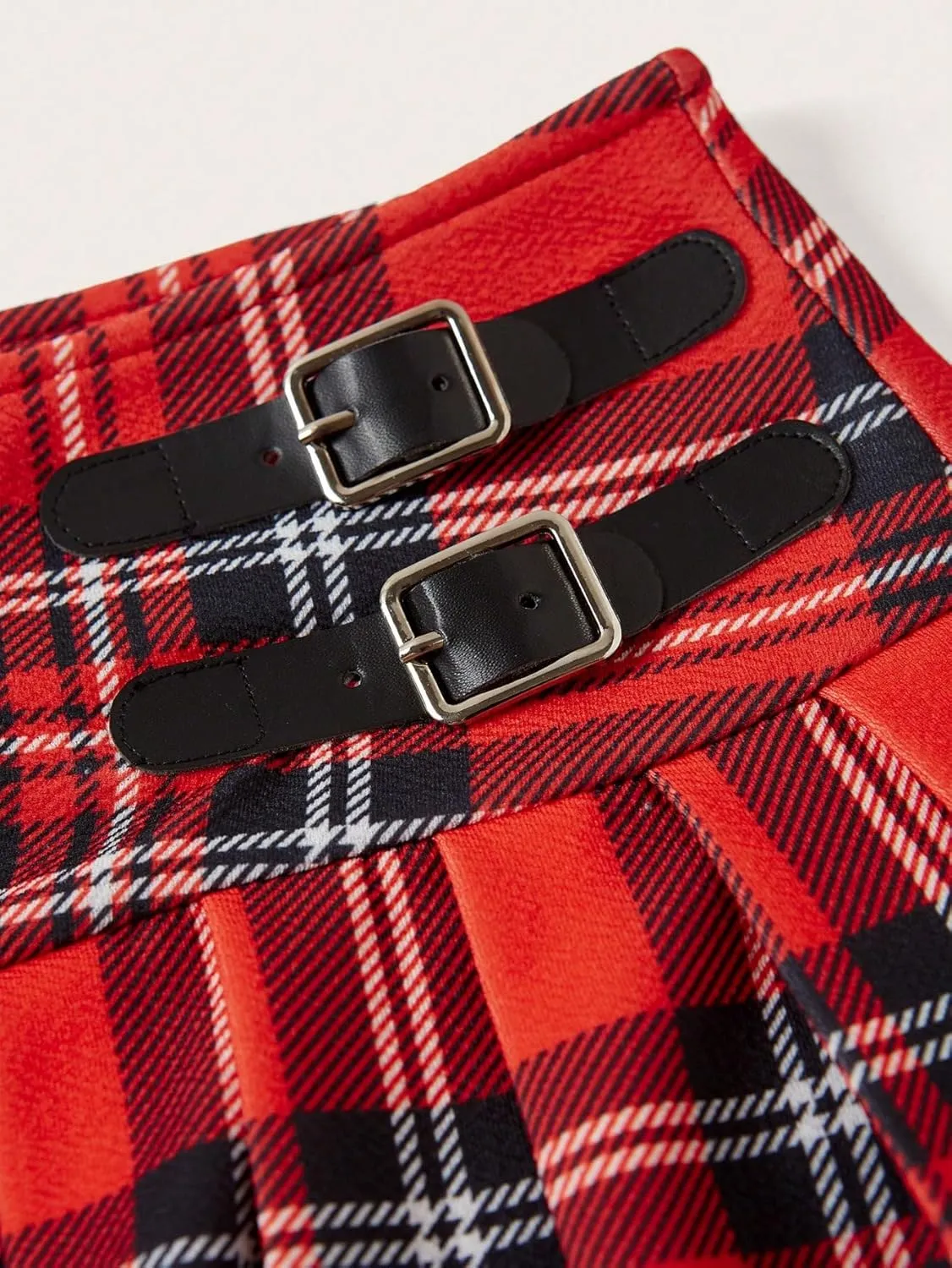 Floerns Women's Plaid Print Pleated Skirt Tartan School Uniform Mini Skirt