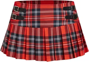 Floerns Women's Plaid Print Pleated Skirt Tartan School Uniform Mini Skirt