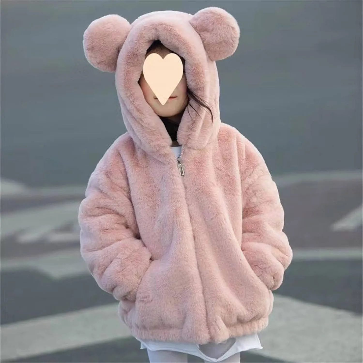 Kids Girl's Zip Up Fuzzy Fleece Jacket Cute Teddy Coat Ultra Soft Bear Ears Hoodie Sweatshirt Toddler Winter Coat