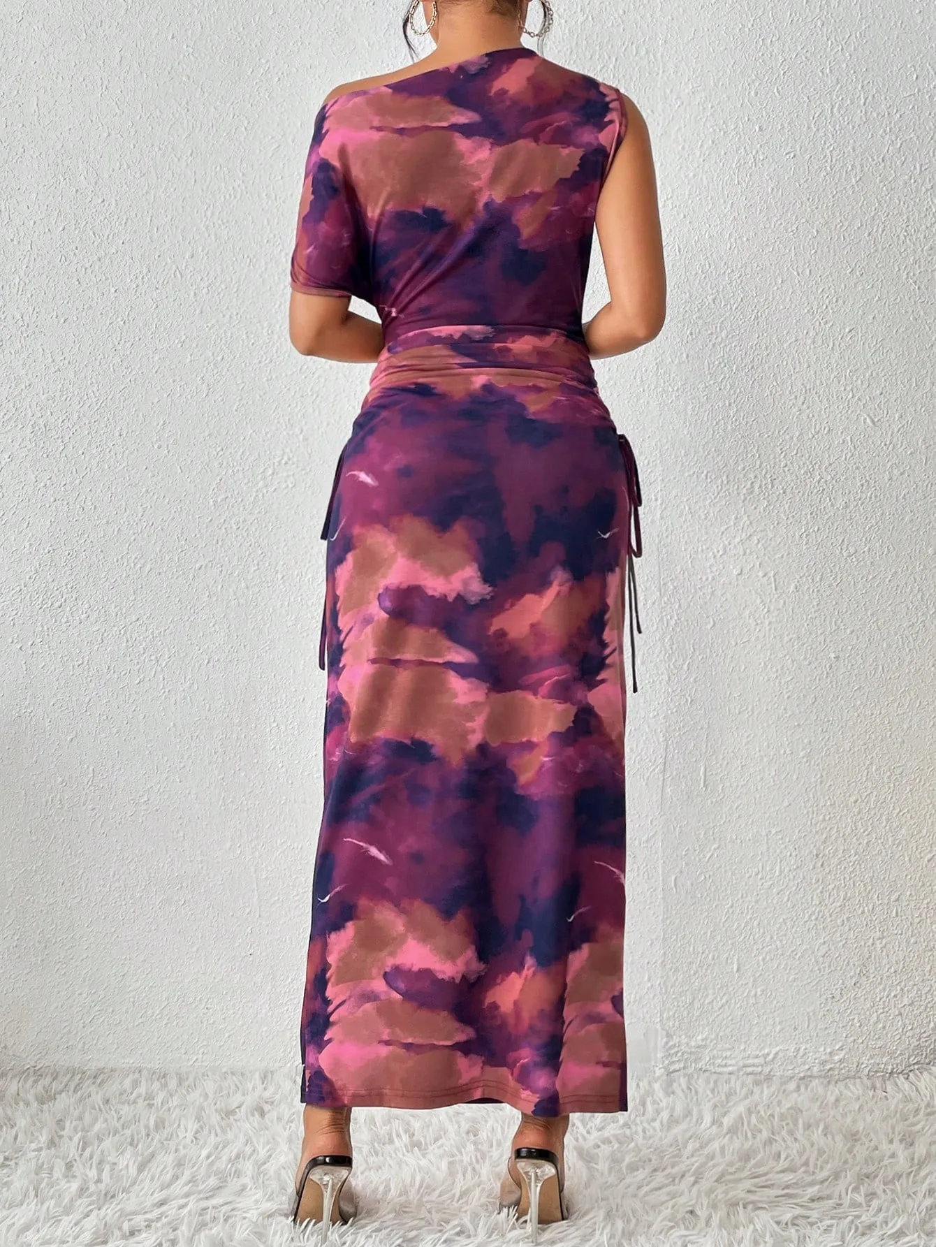 Leopard Print Asymmetrical Neck Ruched Side Mermaid Dress