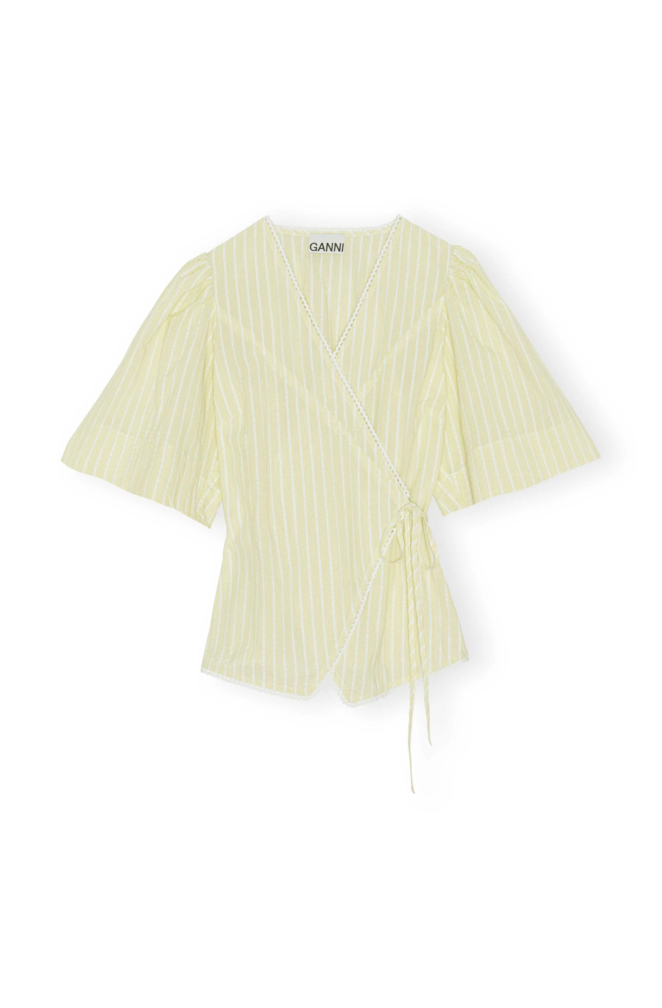 Light Seersucker Stripe Wrap Blouse - Stripe Flan