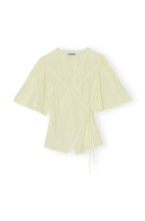 Light Seersucker Stripe Wrap Blouse - Stripe Flan