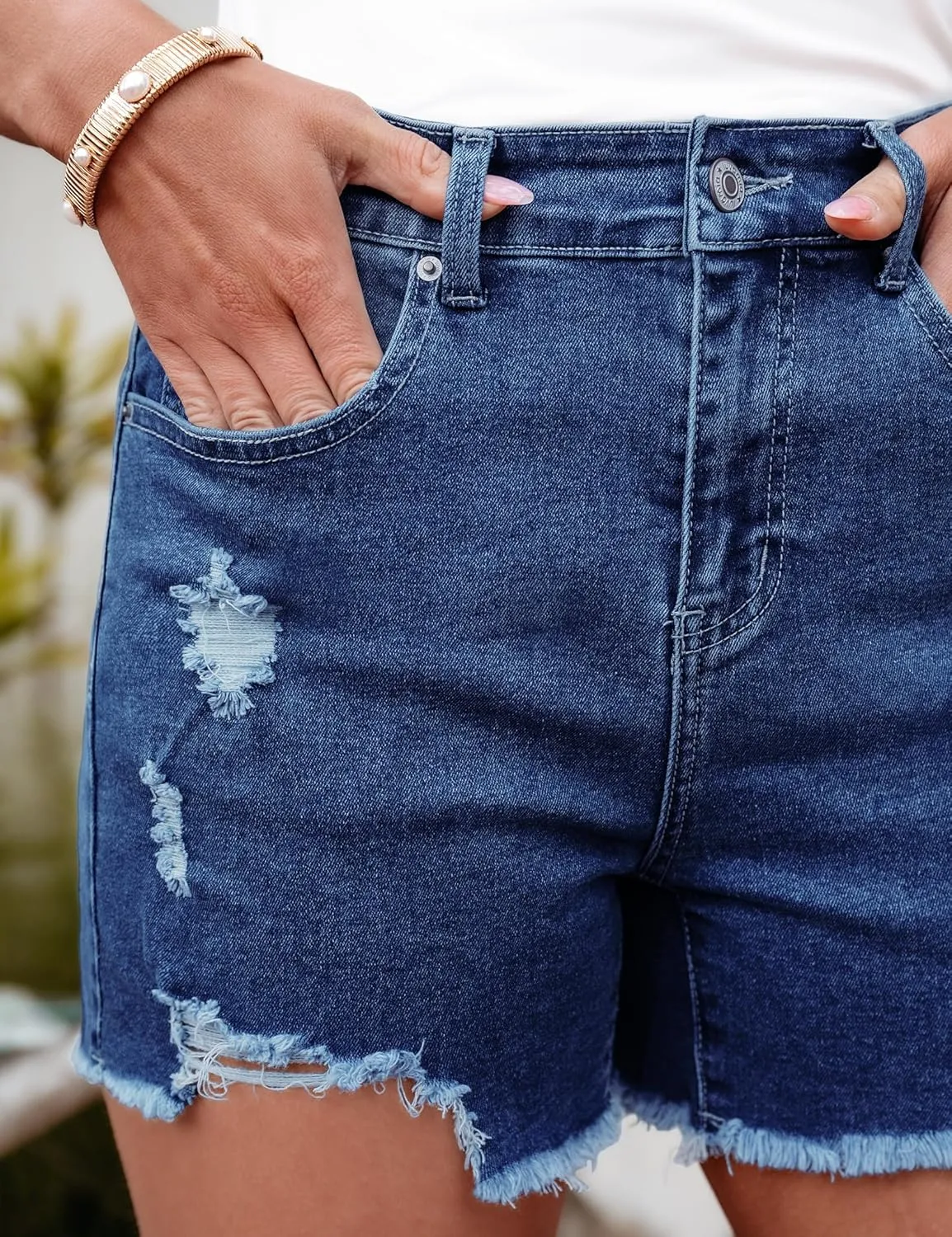 luvamia Jean Shorts for Women High Waisted Stretchy Distressed Denim Shorts Ripped Frayed Raw Hem Summer Casual Shorts