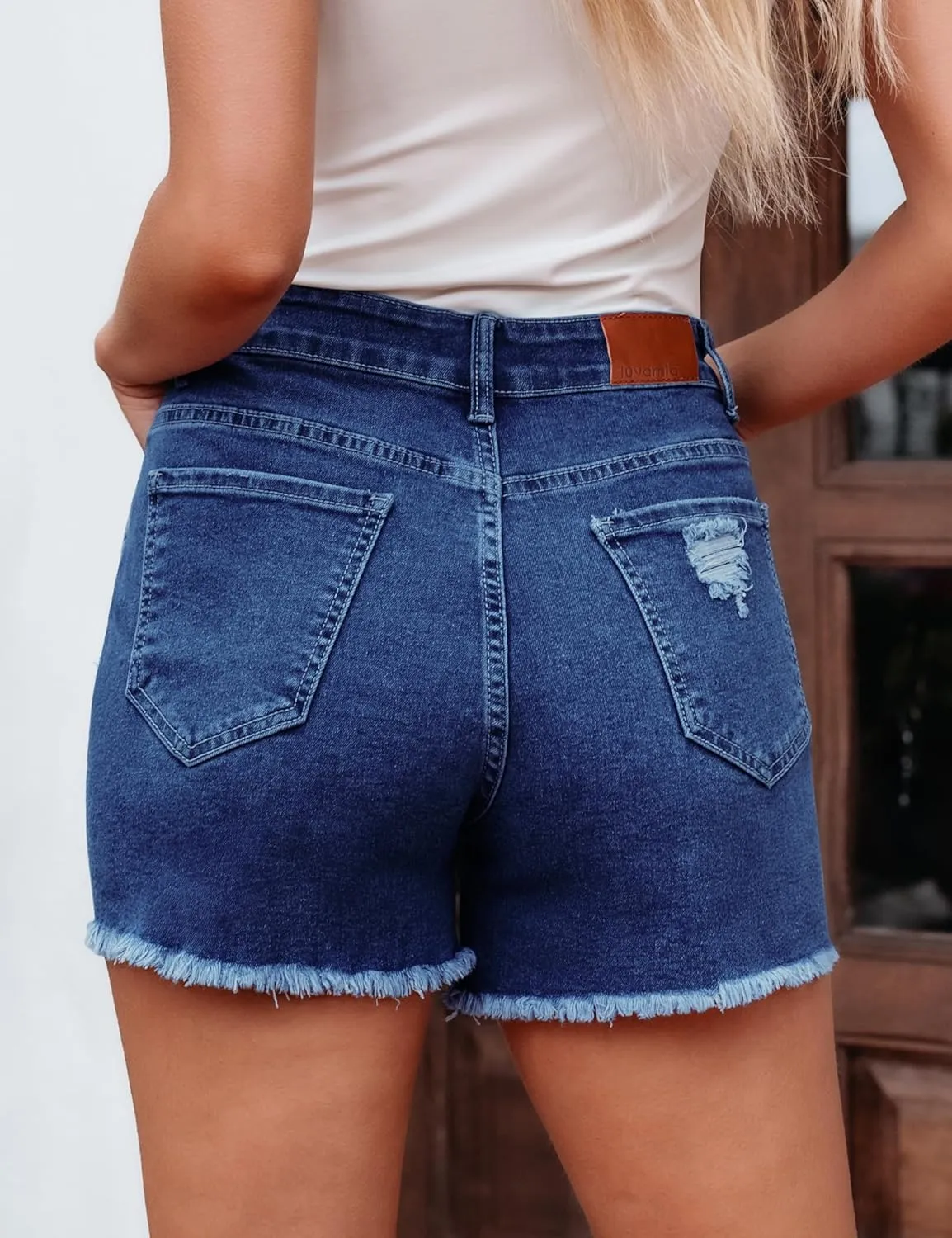 luvamia Jean Shorts for Women High Waisted Stretchy Distressed Denim Shorts Ripped Frayed Raw Hem Summer Casual Shorts