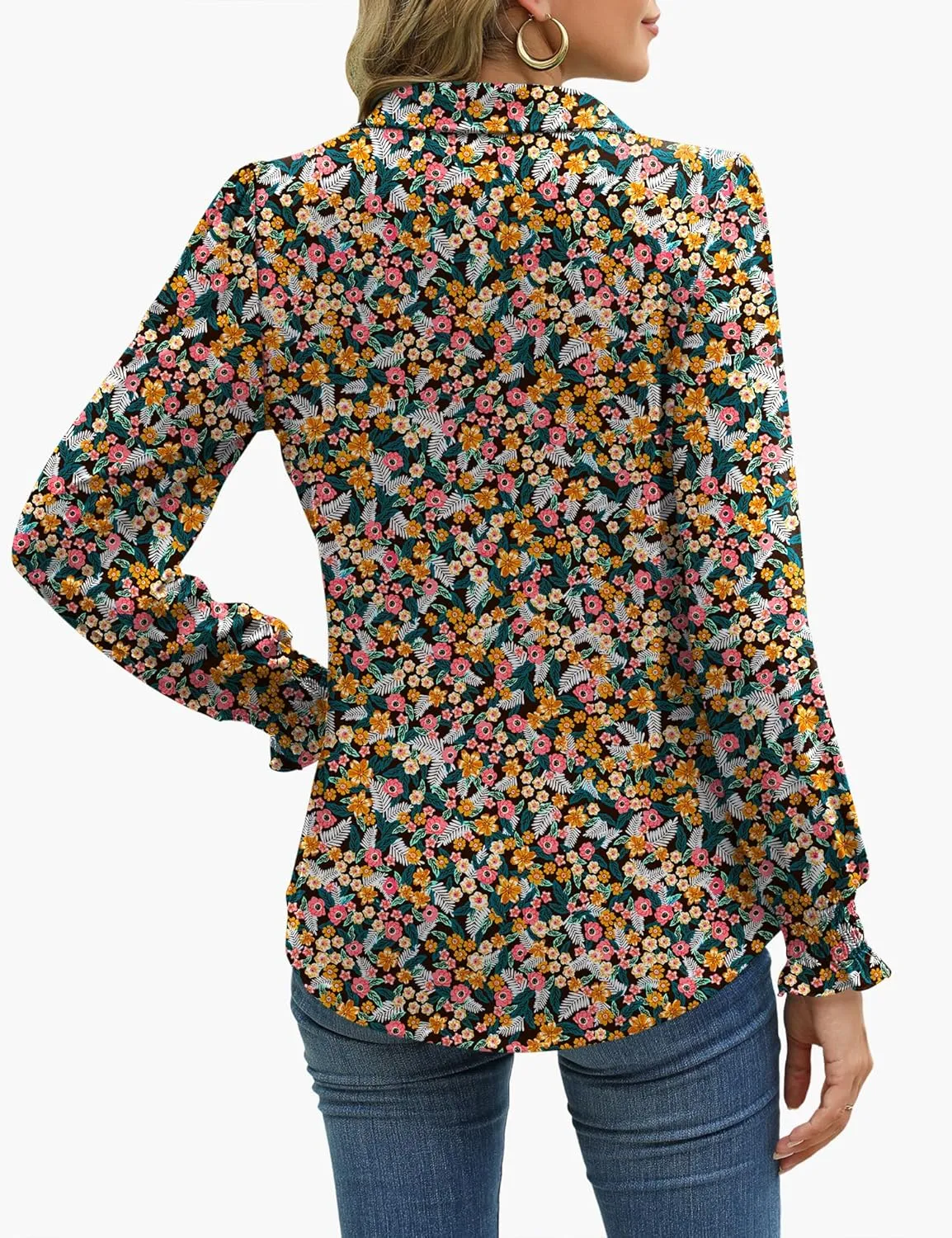 LUYAA Blouses for Women Dressy Casual Long Sleeve Loose Fit Tunic Tops V-Neck Collared Fall Shirts S-XXXL