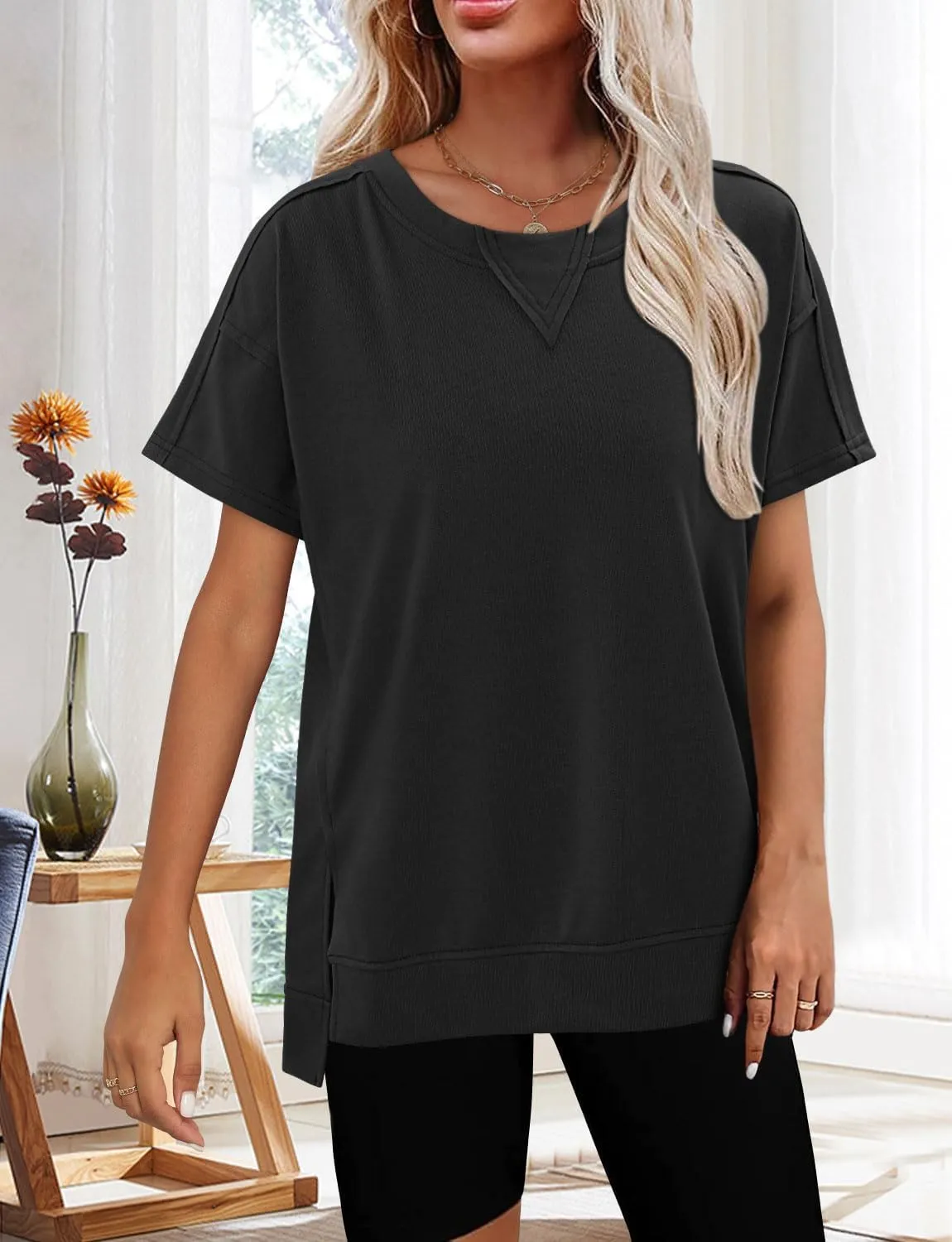 Magritta Womens Plus Size Tops Basic Clothes 2025 Side Slits Tshirts Workout Casual Outfits Short Sleeve Loungewear