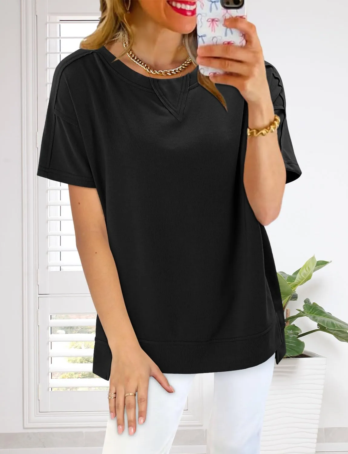 Magritta Womens Plus Size Tops Basic Clothes 2025 Side Slits Tshirts Workout Casual Outfits Short Sleeve Loungewear