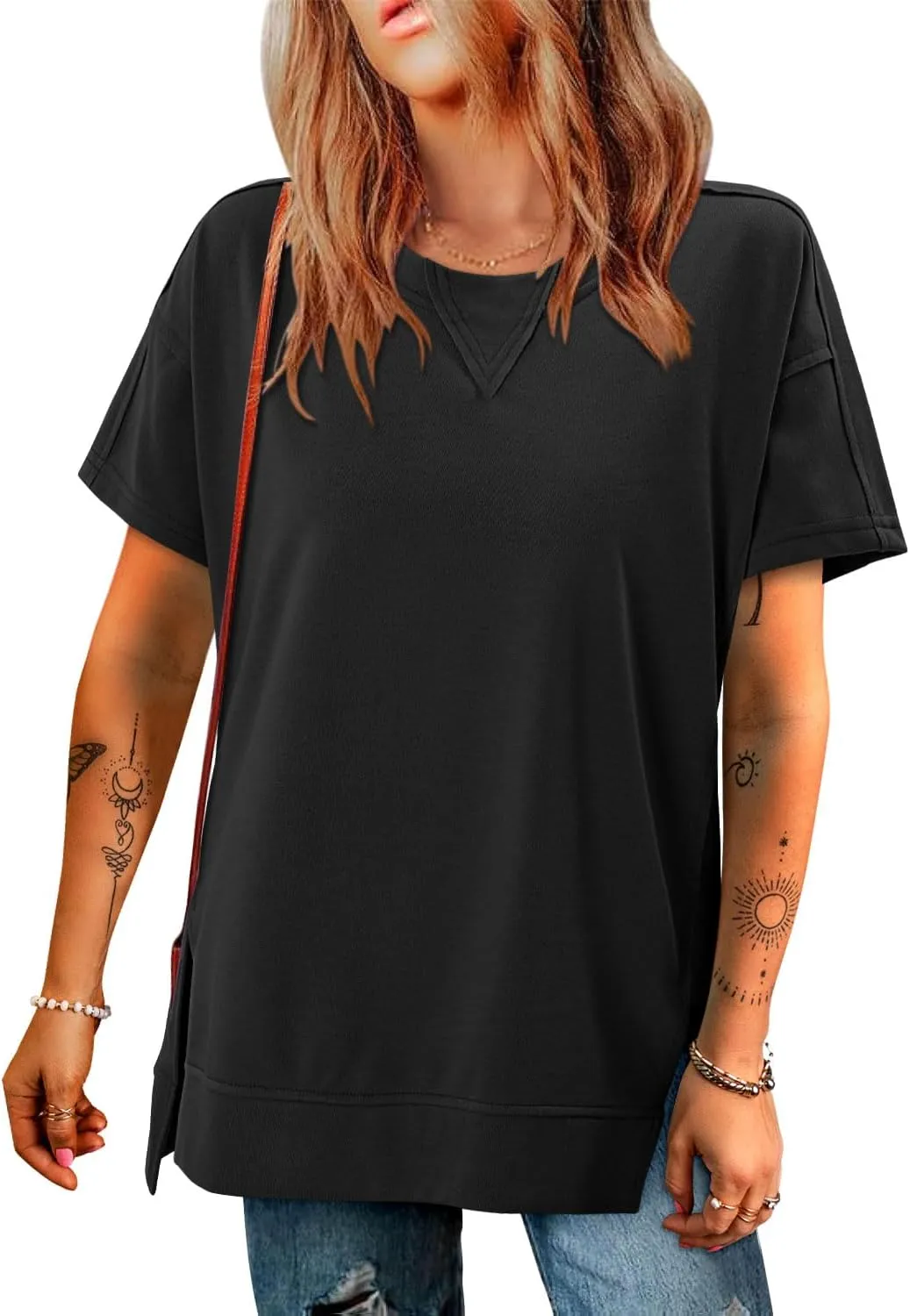 Magritta Womens Plus Size Tops Basic Clothes 2025 Side Slits Tshirts Workout Casual Outfits Short Sleeve Loungewear