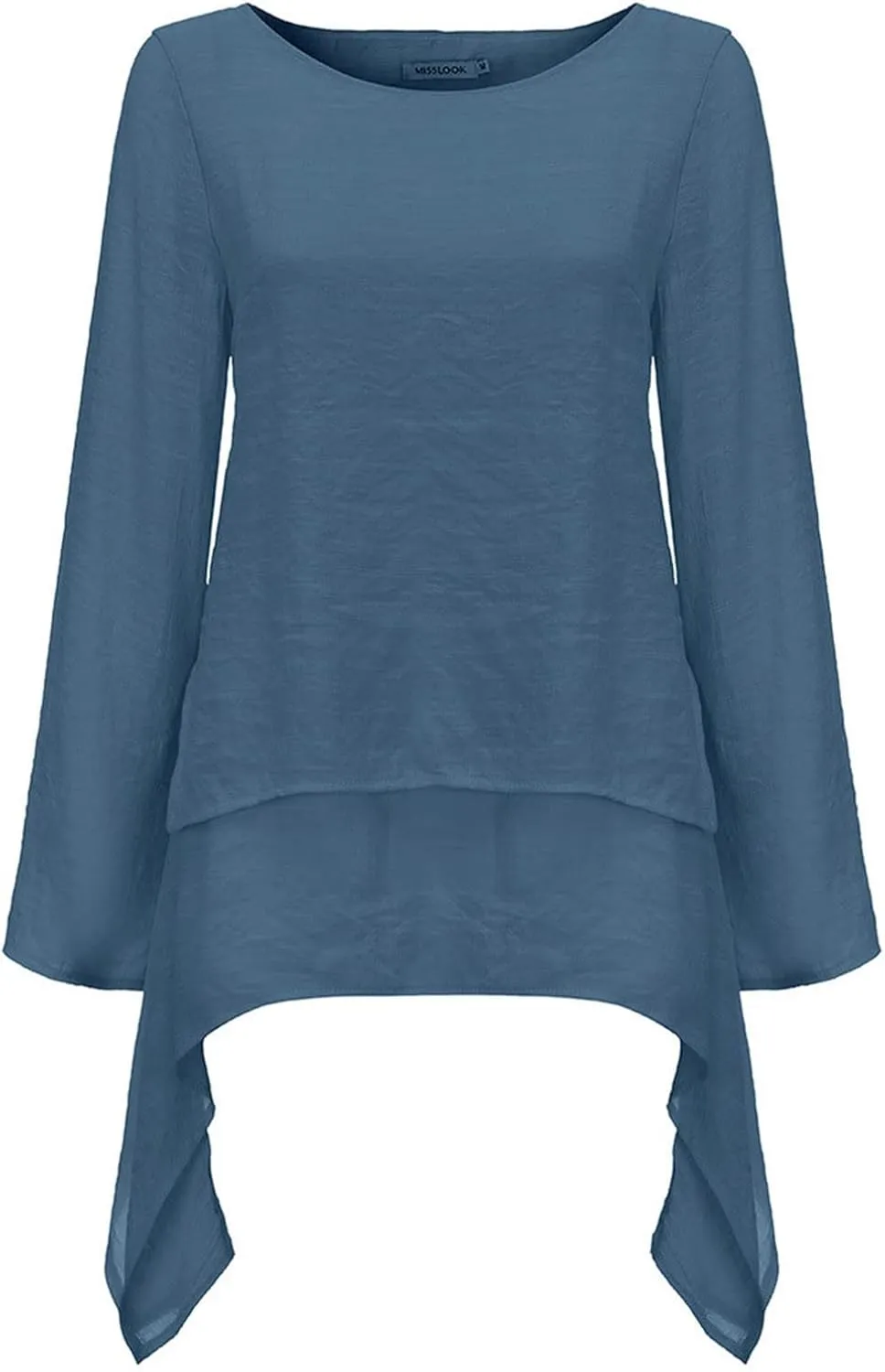 Mzkdieey Oversized Cotton Linen Shirts for Women High Low Hem Asymmetrical Tops Summer Casual Crewneck Long Sleeve Blouse