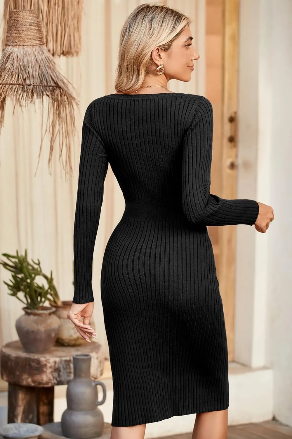 Newshows Womens 2024 Fall Sweater Dress Long Sleeve V Neck Business Casual Outfits Winter Fashion A-Line Belted Dresses