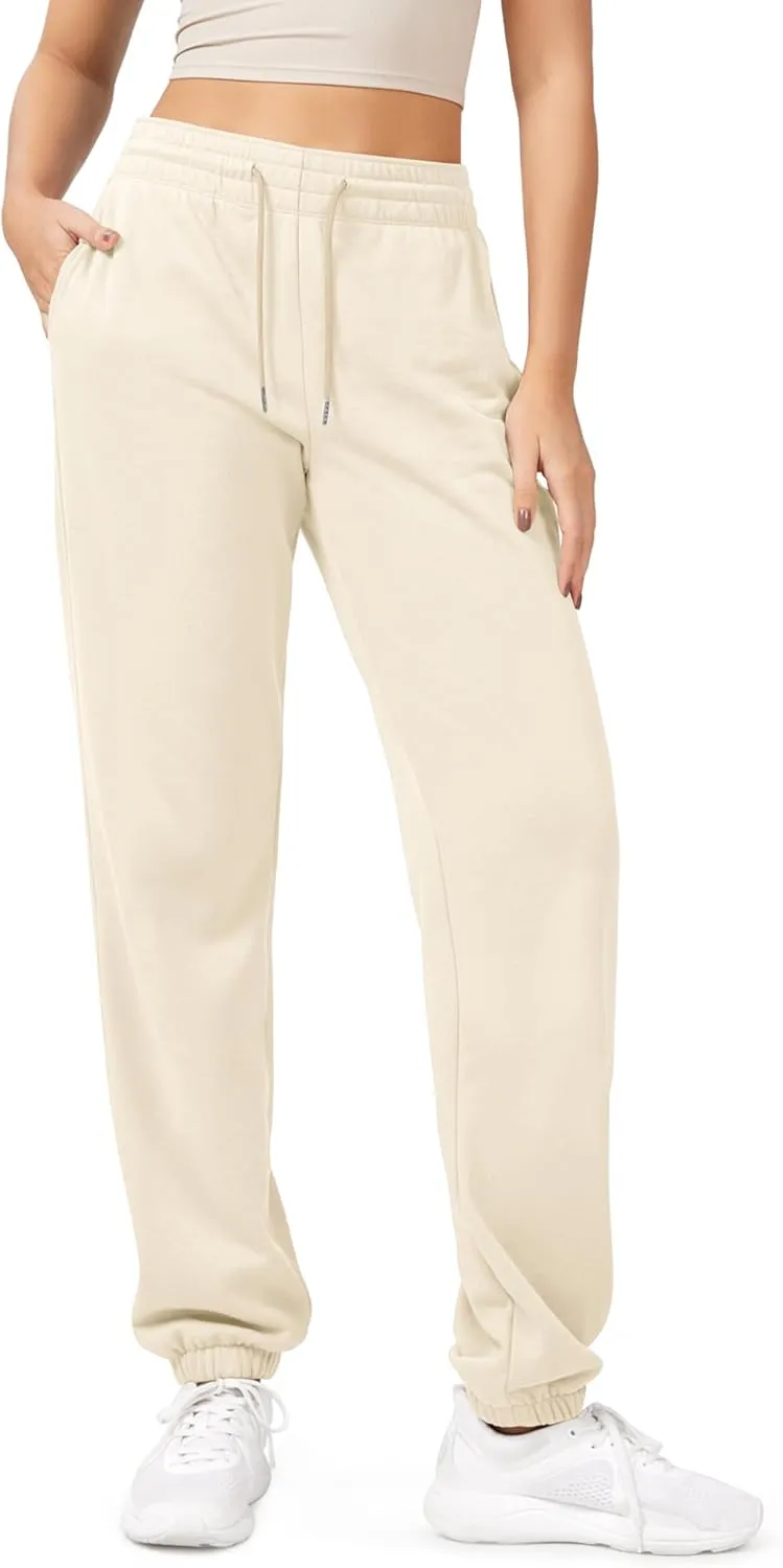 ODODOS Women's Sweatpants Cotton French Terry High Waist Drawstring Casual Lounge Pants with Pockets