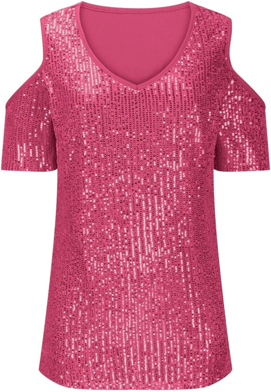 Party Night Sequin T Shirts Summer Short Sleeve Tops Off Shoulder Glitter Sparkly Blouse Loose Fit Shirts Going Out