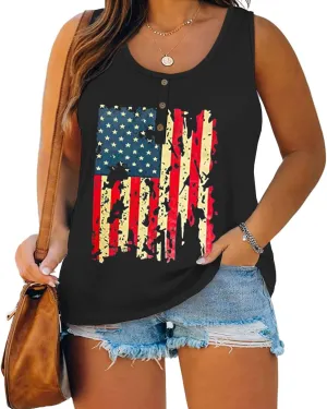 Plus Size Tank Tops for Women Summer Sleeveless Henley T-Shirts Tops Casual Print Tee Tunics Shirts