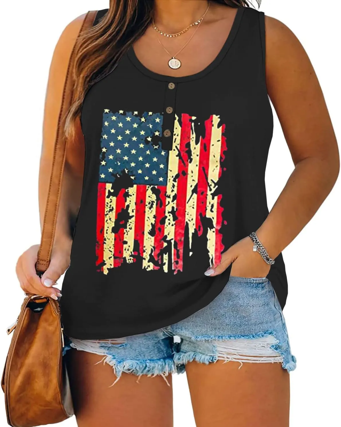 Plus Size Tank Tops for Women Summer Sleeveless Henley T-Shirts Tops Casual Print Tee Tunics Shirts