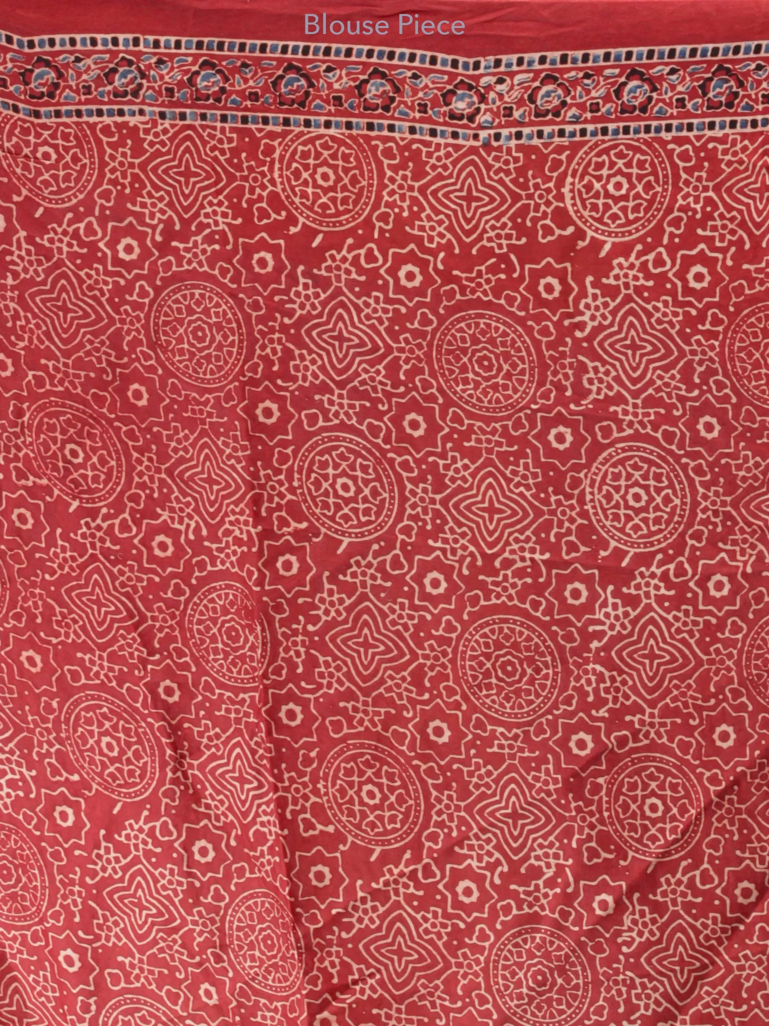 Red Indigo Black Ajrakh Hand Block Printed Modal Silk Saree in Natural Colors - S031703361
