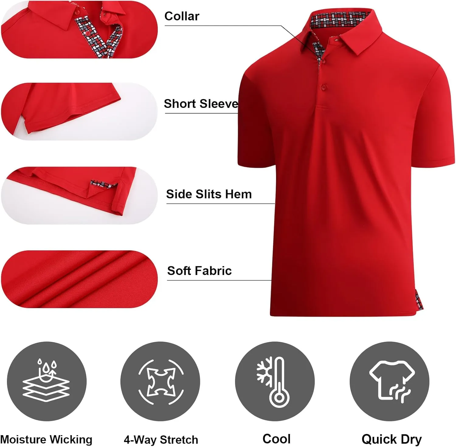 SAMERM Golf Shirts for Men Dry Fit Short Sleeve Moisture Wicking Casual Solid Stylish Mens Polo Shirts