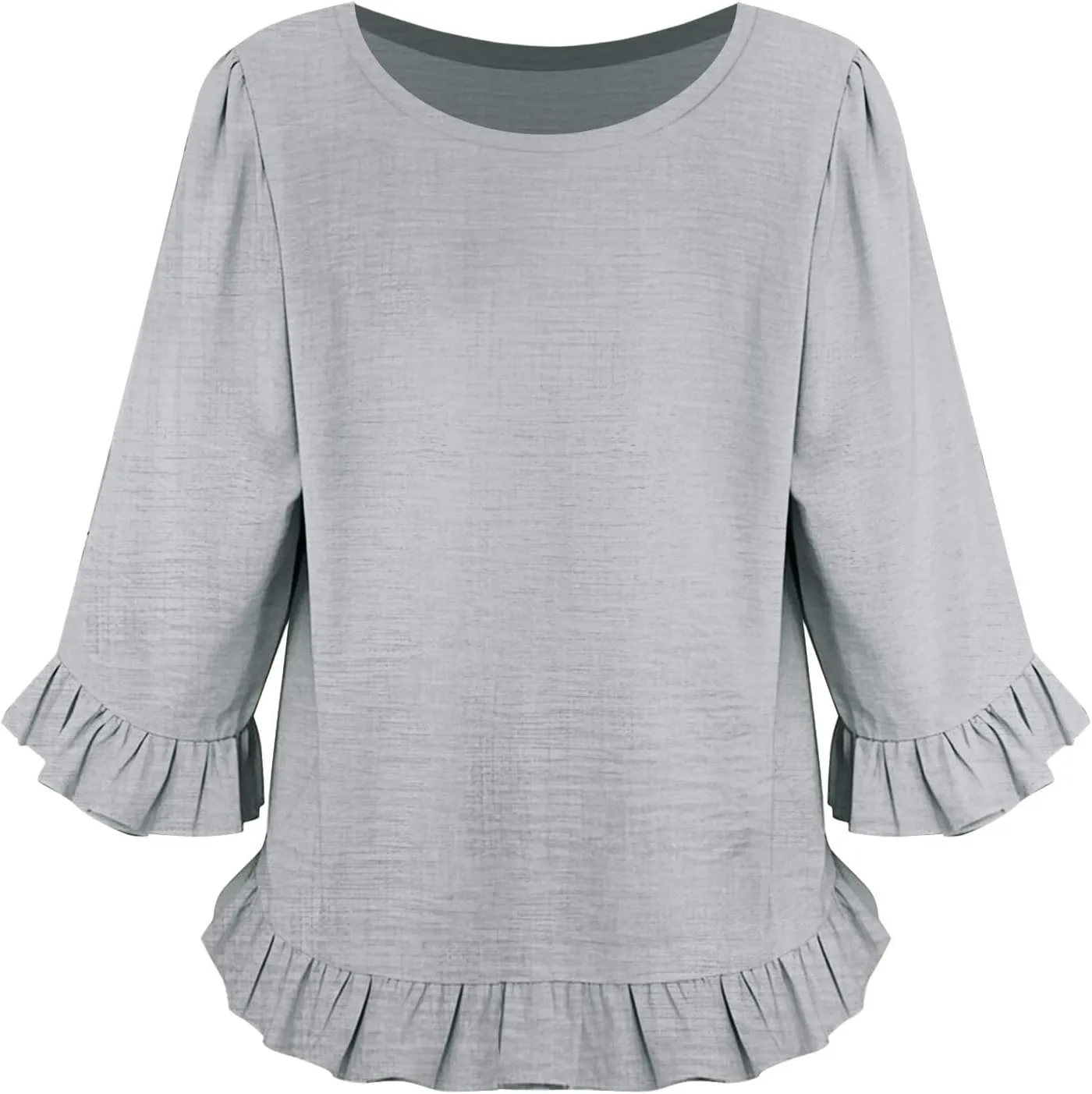 Summer Tops for Seniors 3/4 Sleeve Tops Cute Lightweight Ruffle Sleeve Shirts Loose Fit Solid Color Daily Wear Blouses
