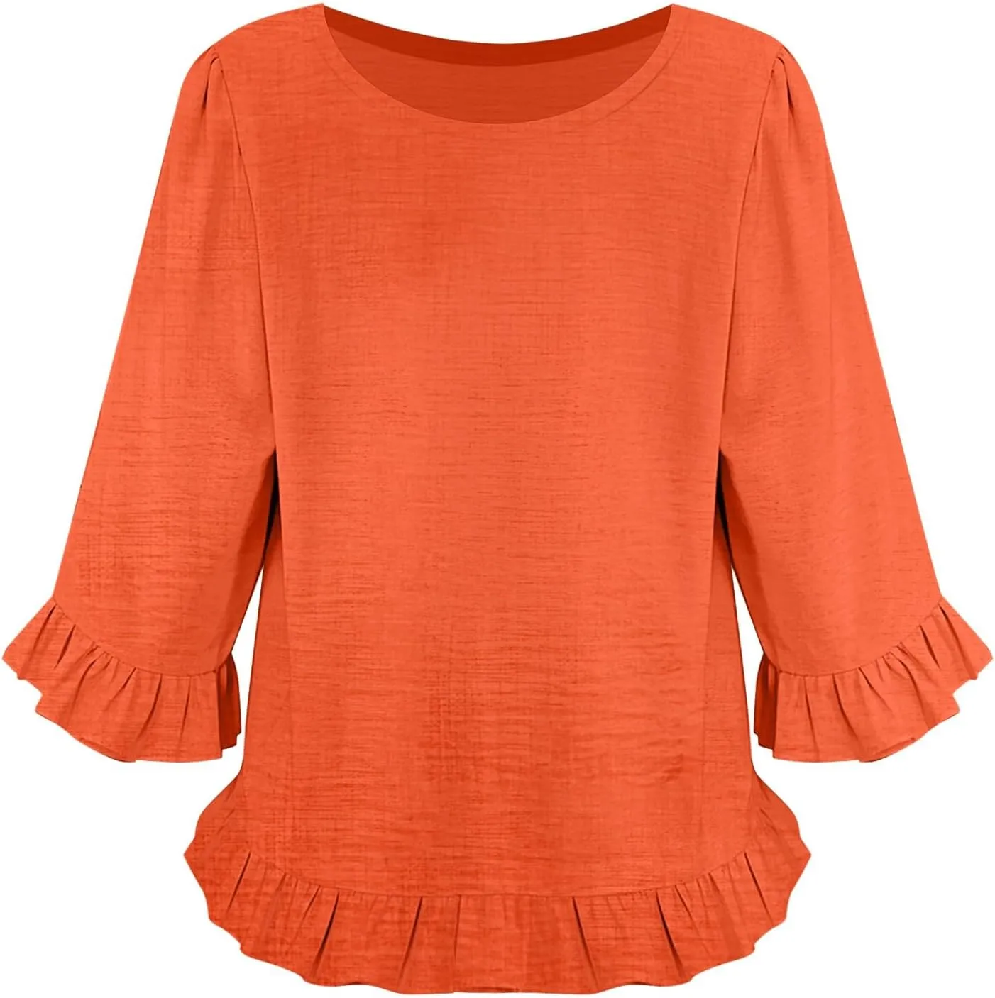 Summer Tops for Seniors 3/4 Sleeve Tops Cute Lightweight Ruffle Sleeve Shirts Loose Fit Solid Color Daily Wear Blouses