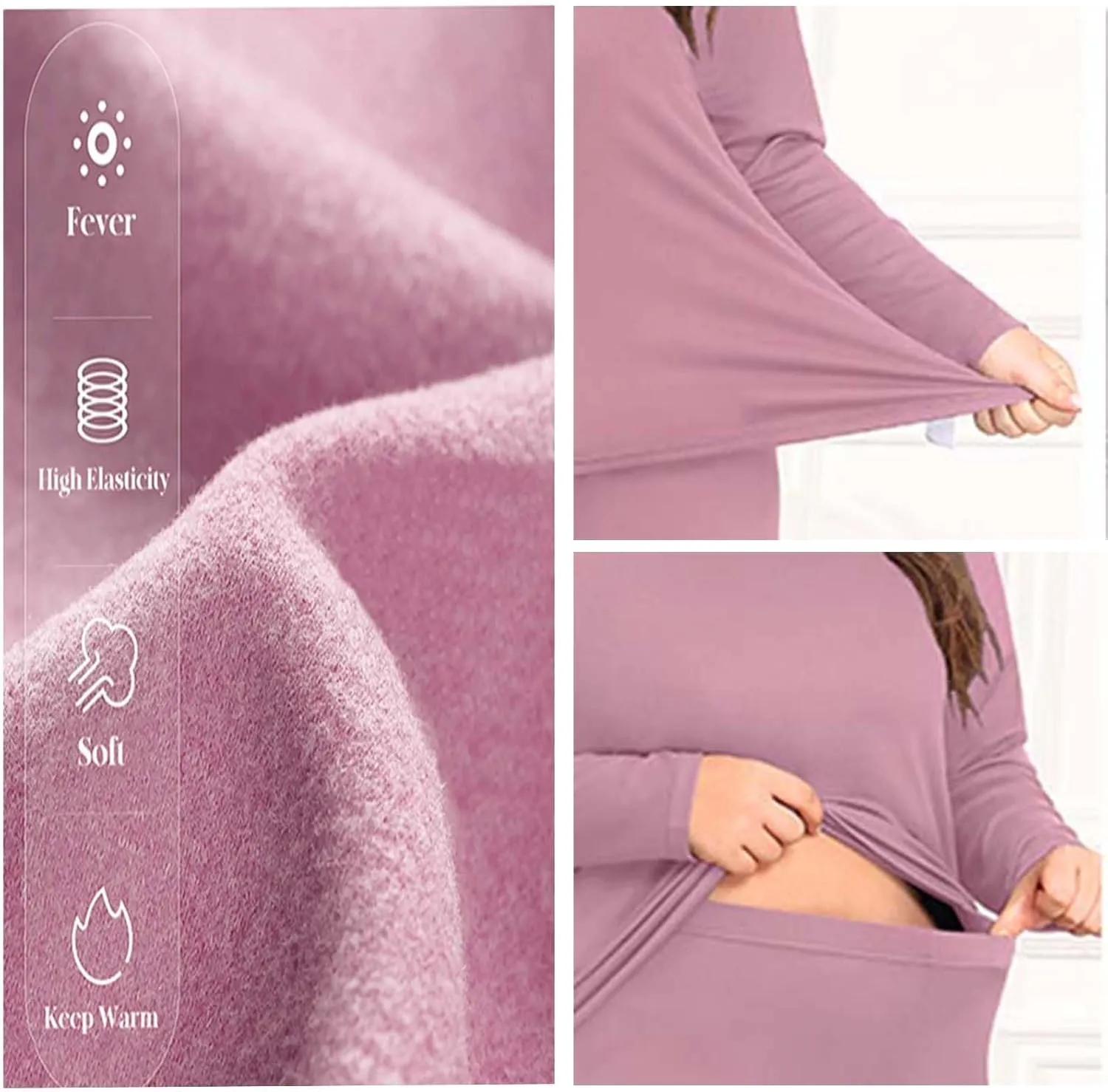 SWOMOG Plus Size Thermal Underwear Sets for Women Long Johns Base Layer Set 2 Pcs Underwear Top & Bottom Pajama Set