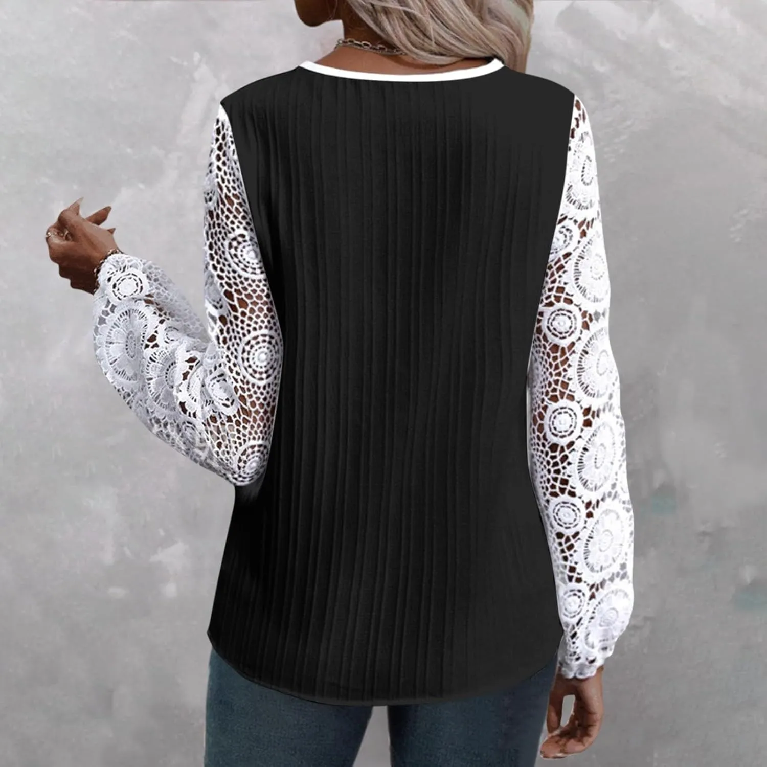 Womens Long Shirts Fall Lightweight Tshirts Shirts Lace Vneck Cute Top Winter Flowy Blouse Dressy 2024