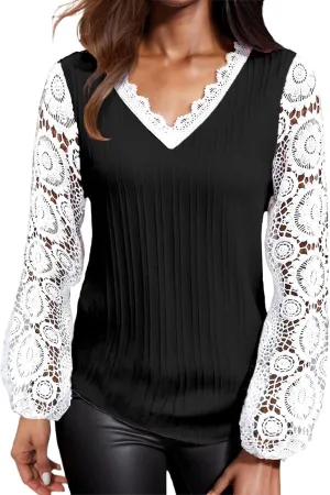 Womens Long Shirts Fall Lightweight Tshirts Shirts Lace Vneck Cute Top Winter Flowy Blouse Dressy 2024