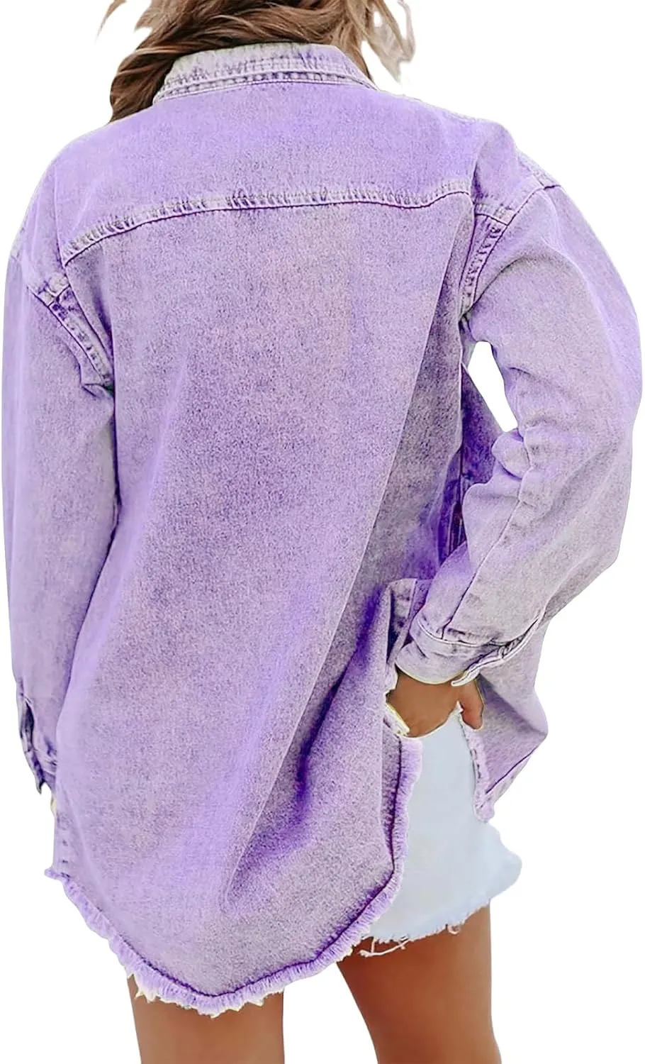 Womens Oversized Denim Jacket Casual Long Boyfriend Button Down Distressed Jean Jacket Fall Shacket Jacket