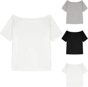 Women's Short Sleeve Off Shoulder Tops Summer Casual Solid Color Casual Daily T-Shirt Loose Comfy Fashion Cute Tees