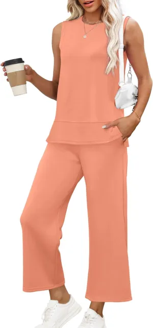 XIEERDUO Women's 2 Piece Outfits Summer Travel Tracksuit Loose Wide Leg Loungewear Comfy Lounge Sets S-3XL