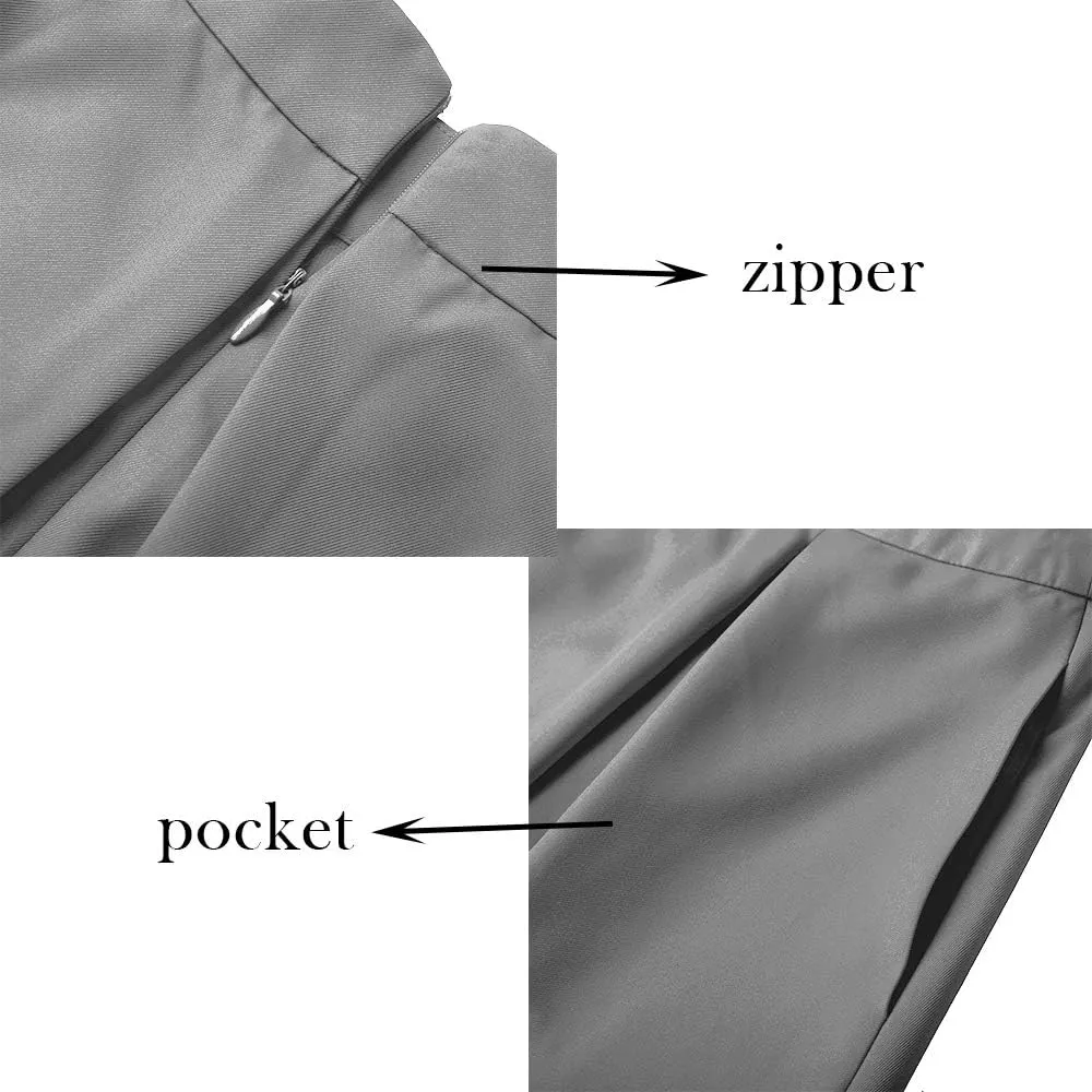 Yige Women's High Waist Flared Skirt Pleated Midi Skirt with Pocket