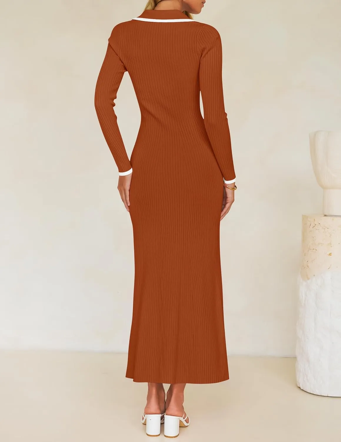 ZESICA Women's Long Sleeve Sweater Dress 2025 Spring V Neck Ribbed Knit Casual Formal Cocktail Bodycon Maxi Dresses